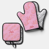 Rode kreeften- Naam toevoegen Oven Mitt & Pot Hol Ovenwant & Pannenlap Set (Voorkant / Achterkant)