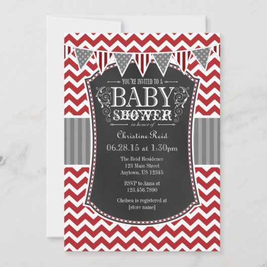 Rode Krijtbord Chevron Baby shower Uitnodigen Kaart (Voorkant)