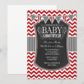 Rode Krijtbord Chevron Baby shower Uitnodigen Kaart (Voorkant / Achterkant)