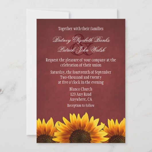Rode Krijtbord Zonnebloem Huwelijksuitnodigingen Kaart (Voorkant)