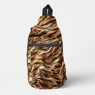 Rode Kristal Roos Tijger Stof Sling Bag