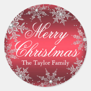 Rode Kristallen Sneeuwvlok Kerststicker Ronde Sticker