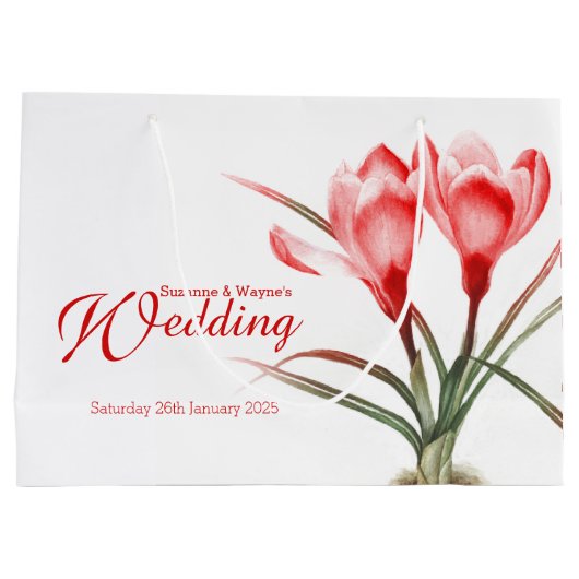 Rode krokus waterverf kunst bruiloft geschenk tas groot cadeauzakje (Achterkant)