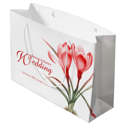 Rode krokus waterverf kunst bruiloft geschenk tas groot cadeauzakje (Achterkant Gekanteld)
