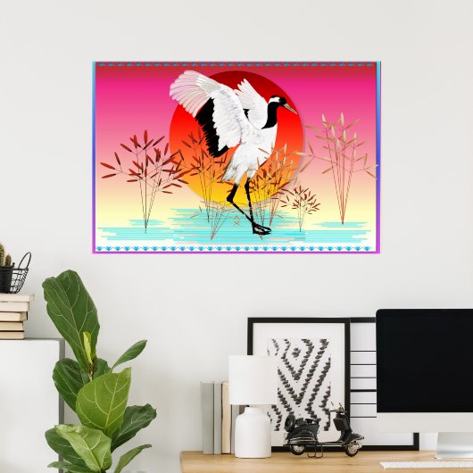 Rode kroonkraan en Sun-Posters Poster (Thuiskantoor)