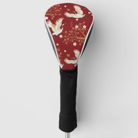 Rode Kroonkraan Sakura Patroon (1) Golfheadcover (Voorkant)