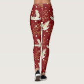 Rode Kroonkraan Sakura Patroon (1) Leggings (Achterkant)