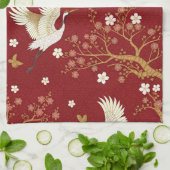Rode Kroonkraan Sakura Patroon (1) Theedoek (Gevouwen)