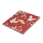 Rode Kroonkraan Sakura Patroon (2) Tegeltje (Zijkant)