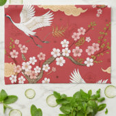 Rode Kroonkraan Sakura Patroon (2) Theedoek (Gevouwen)