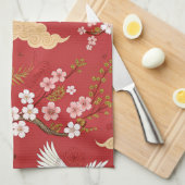 Rode Kroonkraan Sakura Patroon (2) Theedoek (Quarter Fold)