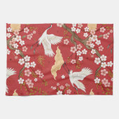 Rode Kroonkraan Sakura Patroon (2) Theedoek (Horizontaal)