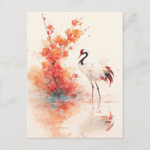 Rode Kroonkraanvogel met Sinaasappelbloesemtak Briefkaart