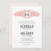 Rode kruidkreeft en initialen bruiloft kaart (Voorkant / Achterkant)