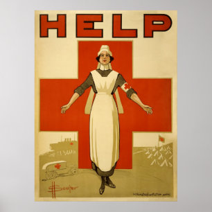 Rode Kruis Hulp Advertisatie Wereldoorlog 2 Poster