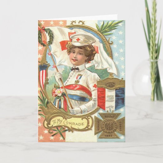 Rode Kruis Verpleegster Bloemen Krans Feestdagen Kaart (Voorkant)