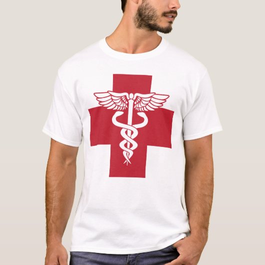 Rode kruis voor medische zorg met het symbool Cadu T-shirt (Voorkant)