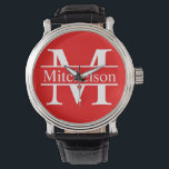 Rode Kruisbalk LR Monogram Horloge<br><div class="desc">rode dwarsbalk Life Roman font monogramed wrist watch</div>