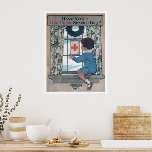 Rode Kruisservice vlag (US00202B) Poster (Keuken)