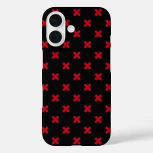 Rode kruissteken op zwart iPhone 16 hoesje