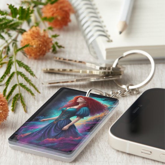 rode krullen Acryl Sleutelhanger (Voorkant Rechts)