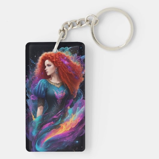 rode krullen Acryl Sleutelhanger (achterkant)