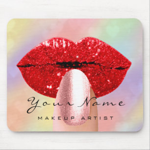 Rode Kus Lippen Holograf Regenboog Nagels Make-up Muismat