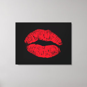 Rode Kuslippen op Zwart Canvas Afdruk