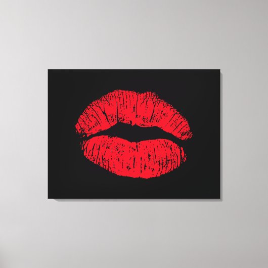 Rode Kuslippen op Zwart Canvas Afdruk (Voorkant)