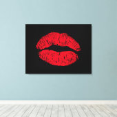 Rode Kuslippen op Zwart Canvas Afdruk (Insitu (Houten vloer))