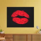 Rode Kuslippen op Zwart Canvas Afdruk (Insitu (Woonkamer))