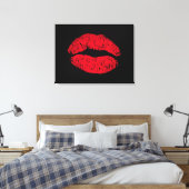Rode Kuslippen op Zwart Canvas Afdruk (Insitu (Slaapkamer))