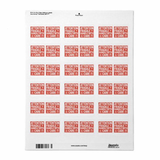 Rode Kwetsbaar Voorzichtig Meteen Verzendlabel afb Etiket (Full Sheet)
