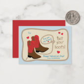 Rode laarzen Westerse klas Valentijnsdag Notitiekaartje (Voorkant / Achterkant in situ)