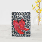 Rode laarzen winterdag kaart (Gele Bloem)