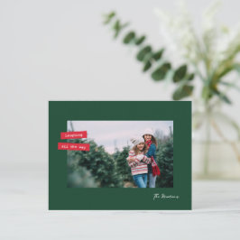 Rode Label Enkele Foto Plat Kerstkaart Feestdagenkaart