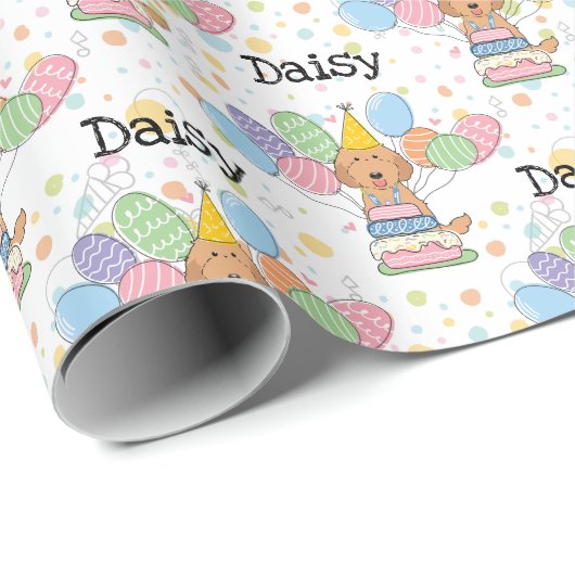 Rode labradoodle hond verjaardag cadeaupapier (Rol Hoek)