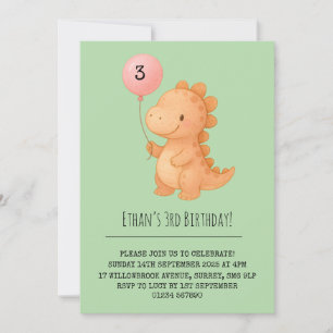 Rode lachende dino met ballon verjaardag kaart
