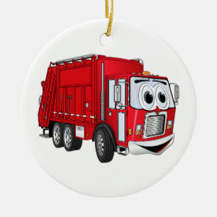 Rode lachende vuilniswagen Cartoon Keramisch Ornament