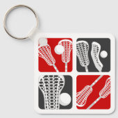 Rode Lacrosse Blokken van Stokken en Ballen Sleutelhanger (Voorkant)