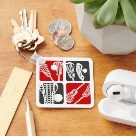 Rode Lacrosse Blokken van Stokken en Ballen Sleutelhanger (Bureau)