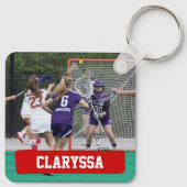 Rode Lacrosse Blokken van Stokken en Ballen Sleutelhanger (Achterkant)