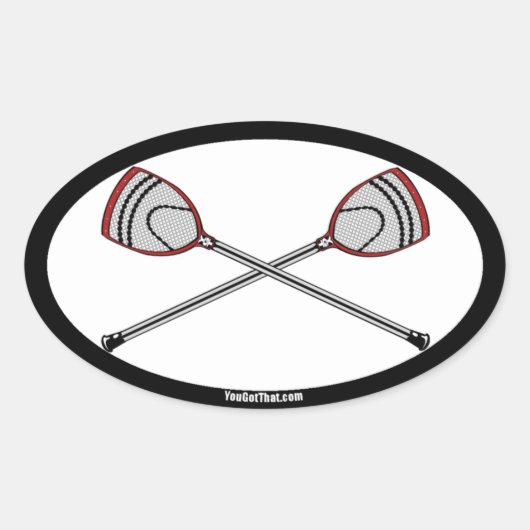 Rode Lacrosse Goalie Sticks Ovale Sticker (Voorkant)