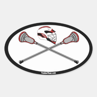 Rode Lacrosse Sticks en Helm Ovale Sticker