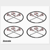 Rode Lacrosse Sticks en Helm Ovale Sticker (Vel)