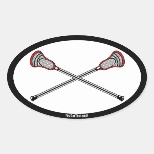Rode Lacrosse Sticks Ovale Sticker (Voorkant)