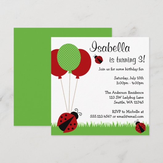 Rode Ladybug-ballonnen op feestdag Kaart (Voorkant / Achterkant)