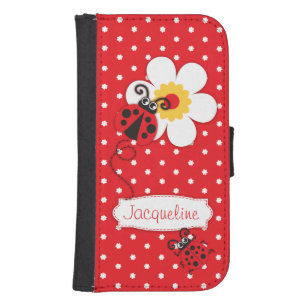 Rode ladybug polka-bloemmeisjes iPhone flap-hoesje Galaxy S4 Portefeuille Hoesje