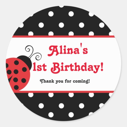 Rode Ladybug polka dot partij gunst stickers (Voorkant)