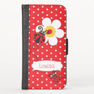 Rode ladybug polka florale meisjes iPhone flap hoe